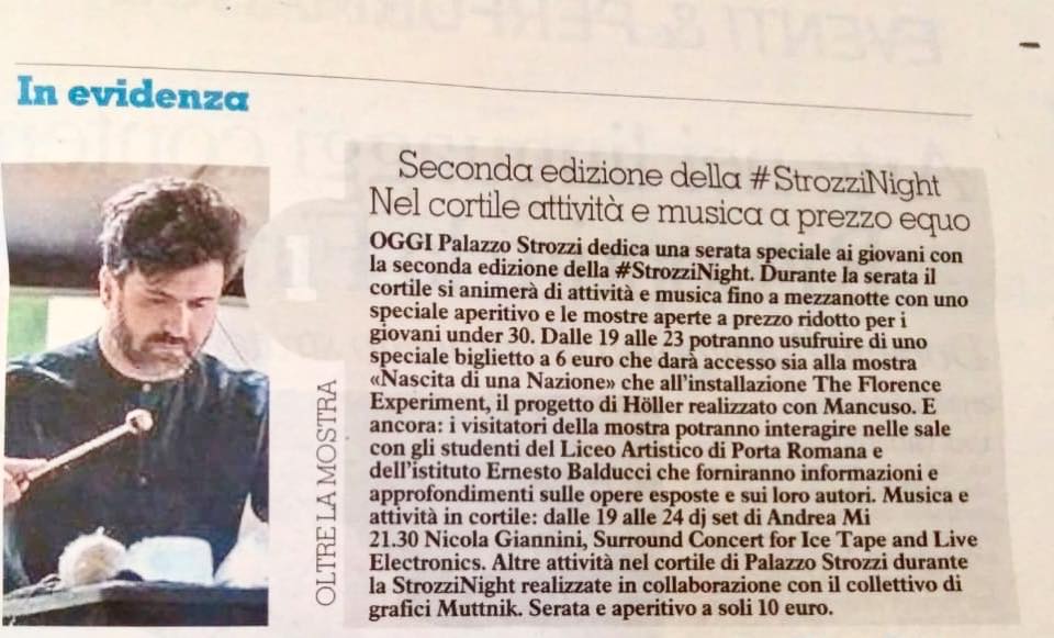 Article on La Nazione Newspaper about the Palazzo Strozzi Art Museum concert..